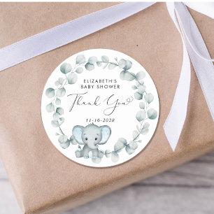 Cute Elephant Baby Boy Shower Thank You Classic Round Sticker