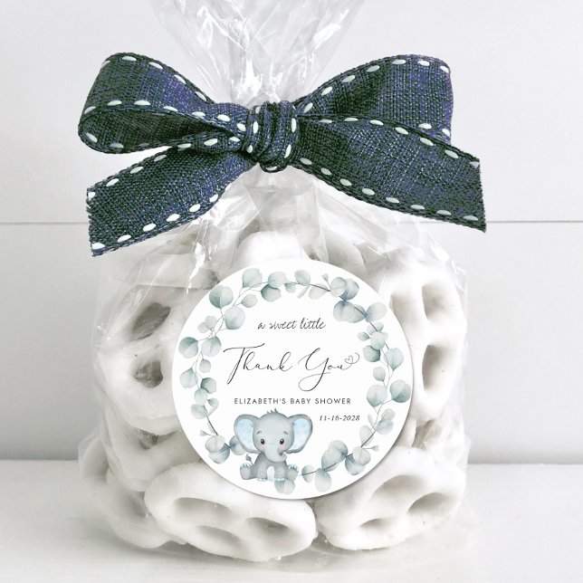 Cute Elephant Baby Boy Shower Thank You Classic Round Sticker (Creator Uploaded)