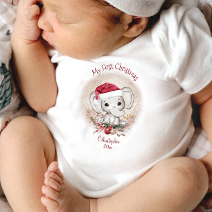 Cute Elephant Baby First Christmas Baby Bodysuit