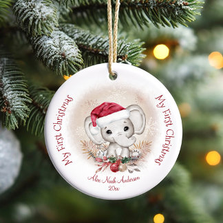 Cute Elephant Baby First Christmas Boy Name Ceramic Tree Decoration