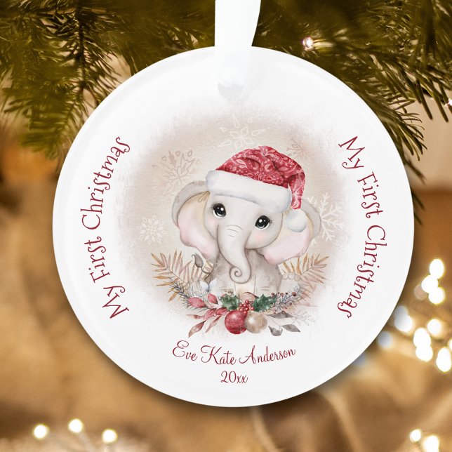 Cute Elephant Baby First Christmas Girl Acrylic Ornament (Cute Elephant Baby First Christmas Girl Acrylic Ornament)