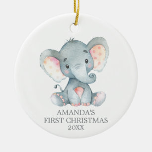 Cute Elephant Baby First Christmas Gray Ceramic Tree Decoration