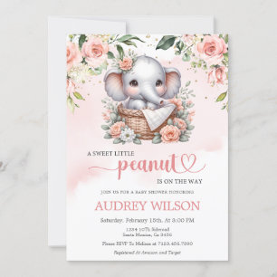 Cute Elephant Baby Girl Baby Shower Invitation