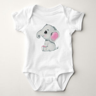 Cute elephant baby girl bodysuit pink rustic