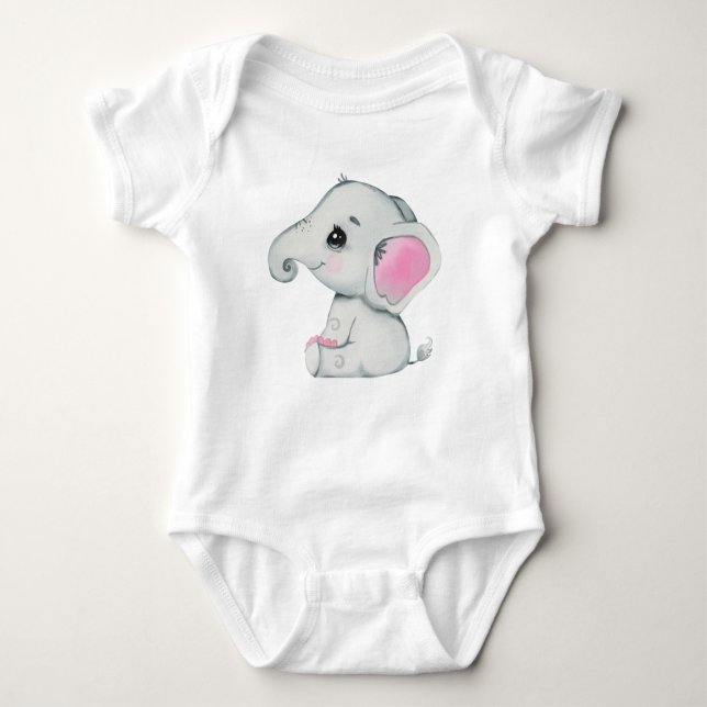 Cute elephant baby girl bodysuit pink rustic (Front)