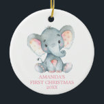 Cute Elephant Baby Girl First Christmas Pink Ceramic Tree Decoration<br><div class="desc">Cute Elephant Baby Girl First Christmas Pink Ceramic Ornament</div>