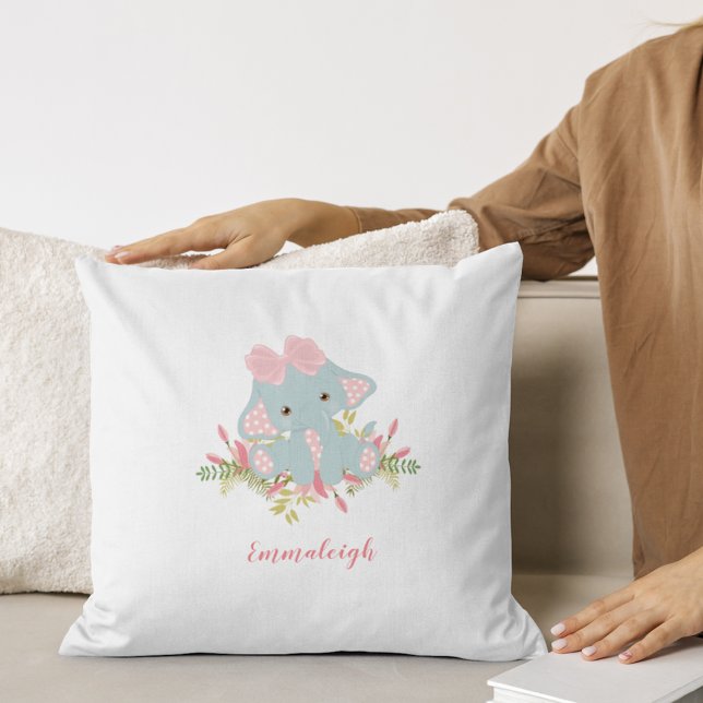 Cute Elephant Baby Girl Monogram Cushion (Creator Uploaded)
