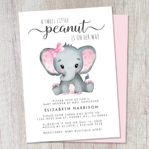 Cute Elephant Baby Girl Shower By Mail Invitation