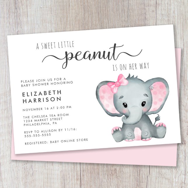 Cute Elephant Baby Girl Shower Invitation (Creator Uploaded)