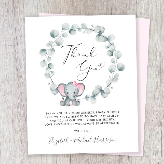 Cute Elephant Baby Girl Shower Thank You (Creator Uploaded)