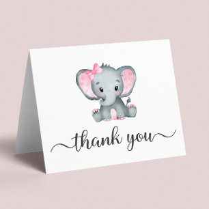 Cute Elephant Baby Girl Shower Thank You Card