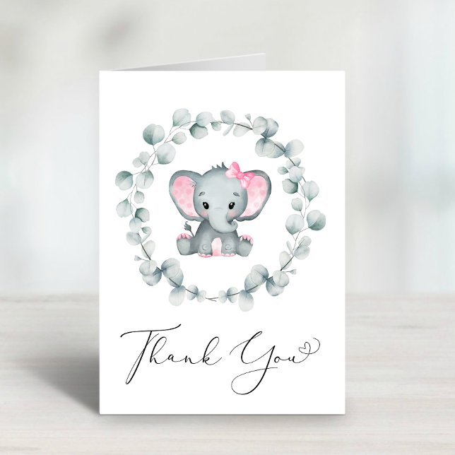 Cute Elephant Baby Girl Shower Thank You Card (Creator Uploaded)