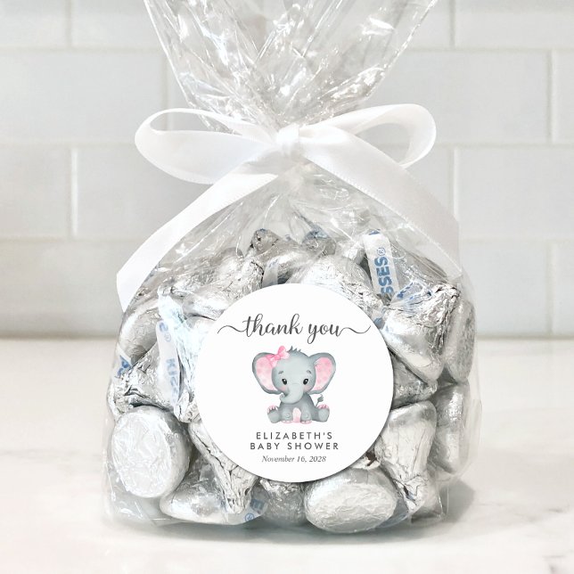 Cute Elephant Baby Girl Shower Thank You Classic Round Sticker (Creator Uploaded)