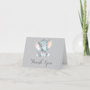 Cute Elephant Baby Grey Thank You Card