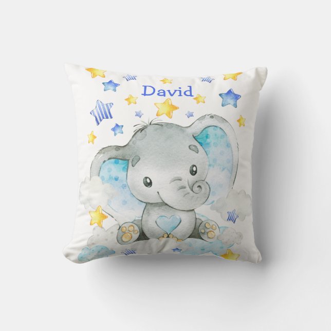 Cute Elephant Baby Name Nursery Cushion (Front)