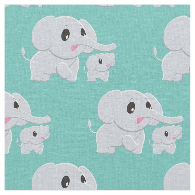 Cute Elephant Baby Nursery Decor Fabric (Close Up)