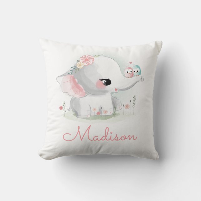 Cute Elephant Baby Pink Nursery Simple Cushion (Front)