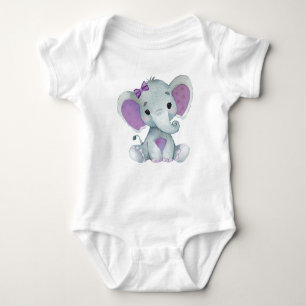 Cute elephant baby pruple bodysuit rustic