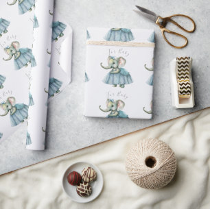 Cute Elephant Baby Script Baby Wrapping Paper