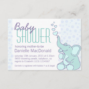 Cute Elephant baby shower aqua blue invitation