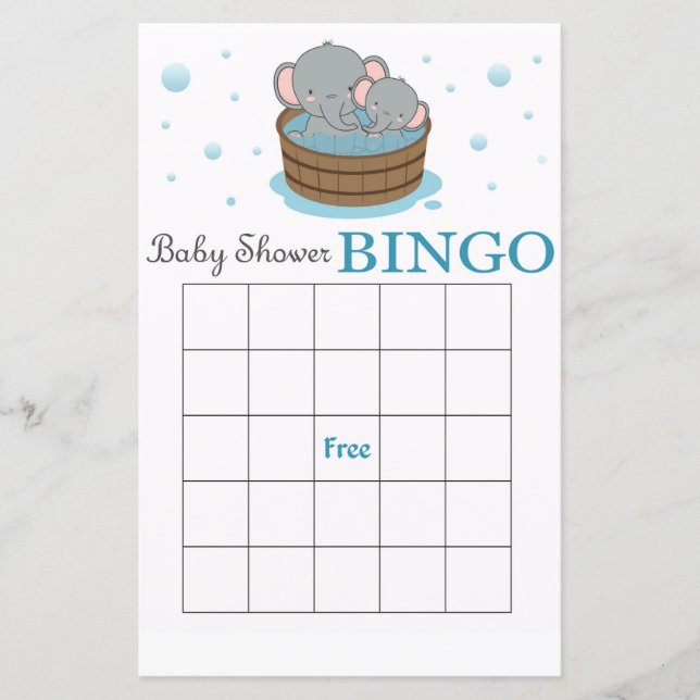 Cute elephant baby shower bingo card (Front)