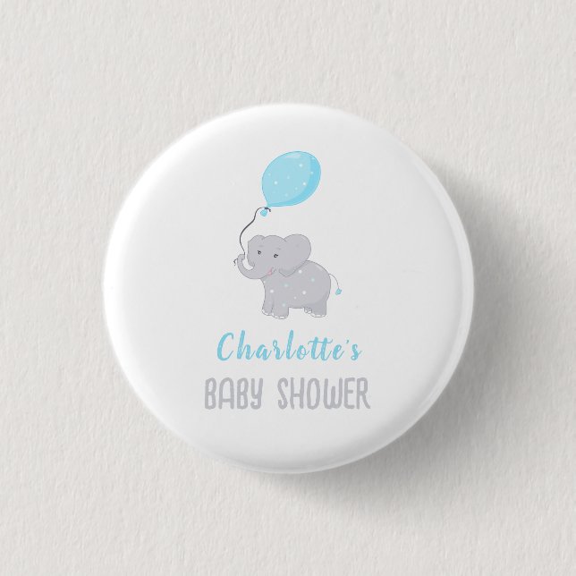 Cute Elephant Baby Shower Boy 3 Cm Round Badge (Front)