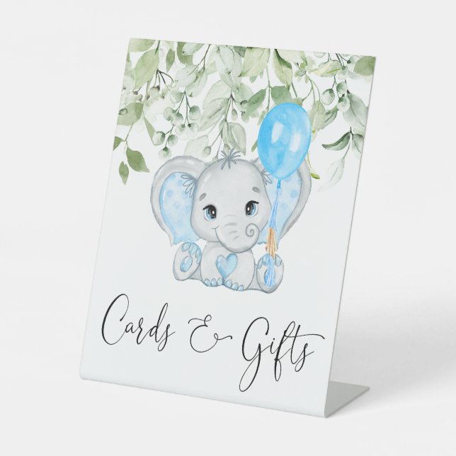Cute Elephant Baby Shower Boy Cards And Gifts Pedestal Sign (Front)