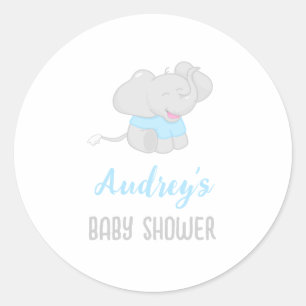 Cute Elephant Baby Shower Boy Classic Round Sticker