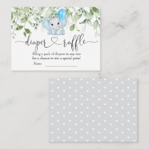 Cute Elephant Baby Shower Boy Diaper Raffle Enclosure Card