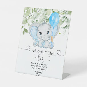 Cute Elephant Baby Shower Boy Mum-osa Bar Pedestal Sign