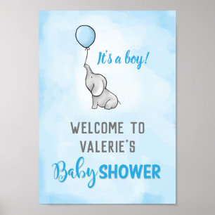 Cute elephant baby shower boy poster