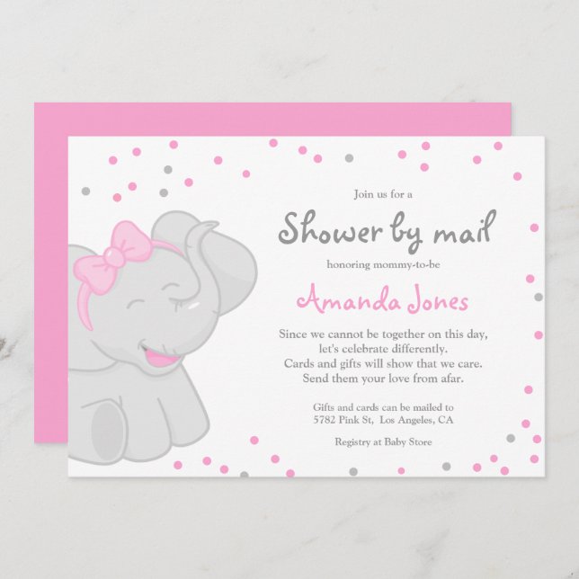 Cute Elephant Baby Shower Girl 🎀 🐘  Invitation (Front/Back)