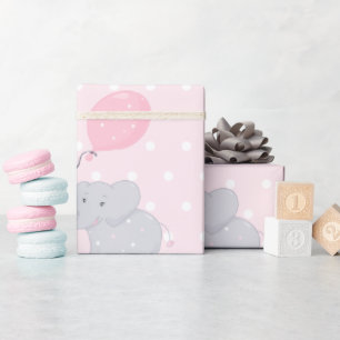 Cute Elephant Baby Shower Girl Pink Wrapping Paper