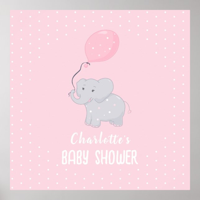 Cute Elephant Baby Shower Girl Poster (Front)