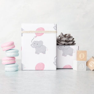 Cute Elephant Baby Shower Girl Wrapping Paper