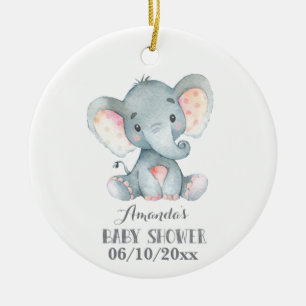 Cute Elephant Baby Shower Gray Ceramic Tree Decoration