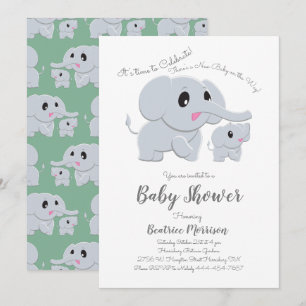 Cute Elephant Baby Shower Green Gender Neutral Invitation