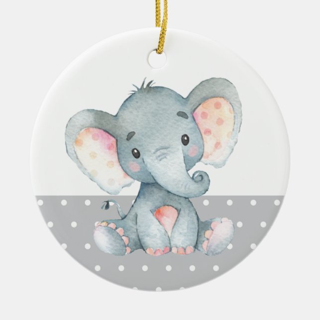 Cute Elephant Baby Shower Grey Ceramic Tree Decoration (Front)