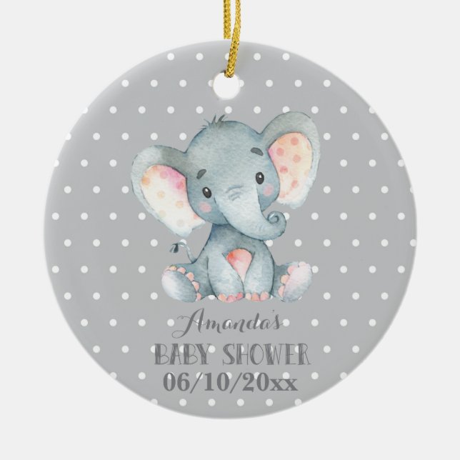 Cute Elephant Baby Shower Grey Ceramic Tree Decoration (Front)