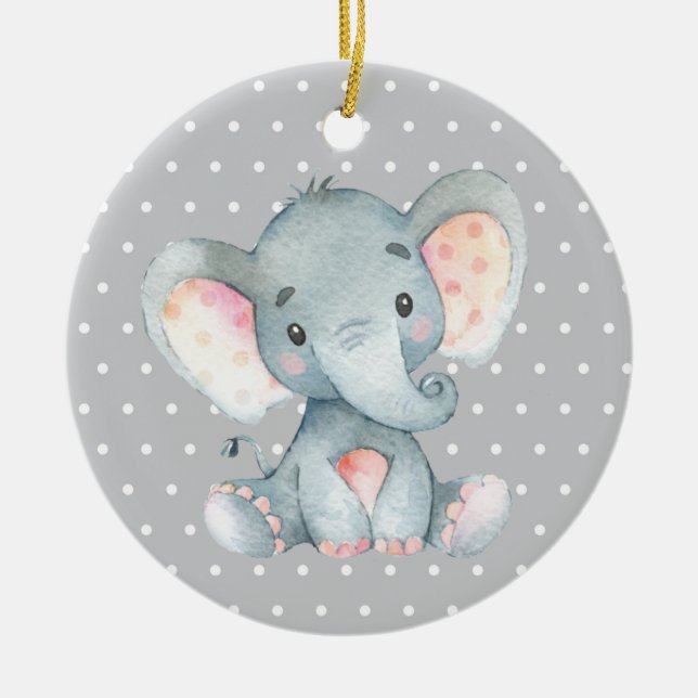Cute Elephant Baby Shower Grey Ceramic Tree Decoration (Front)