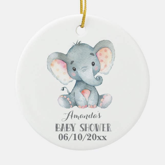Cute Elephant Baby Shower Grey Ceramic Tree Decoration (Front)