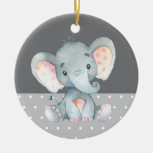 Cute Elephant Baby Shower Grey Ceramic Tree Decoration