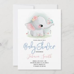 Cute Elephant Baby Shower Invitation