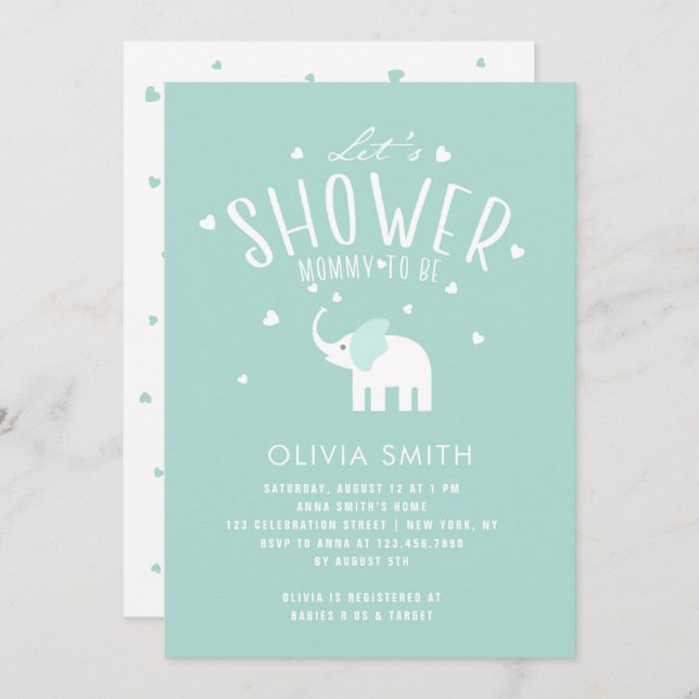 Cute Elephant Baby Shower Invitation (Front/Back)