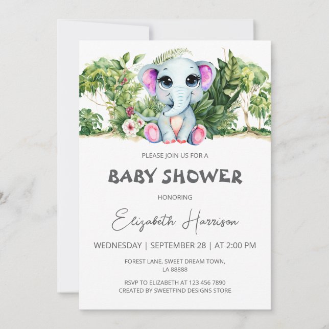 Cute Elephant Baby Shower Invitation (Front)