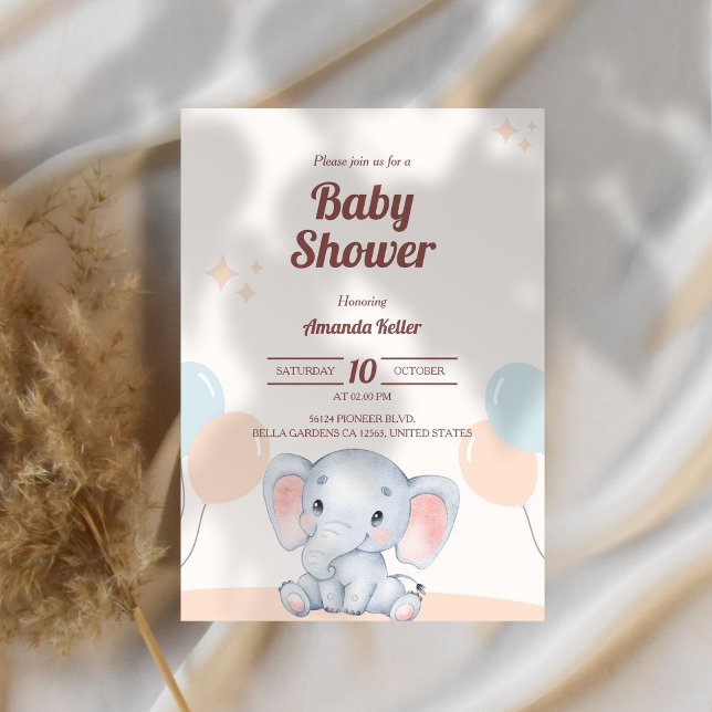 Cute Elephant Baby Shower Invitation (Creator Uploaded)