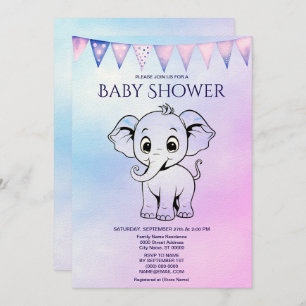 Cute Elephant Baby Shower Invitation