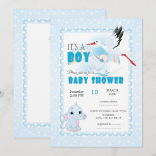 Cute Elephant Baby Shower Invitation. It is a boy Invitation