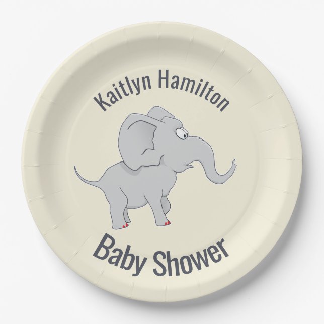 Cute Elephant Baby Shower Pachyderm Paper Plate (Front)