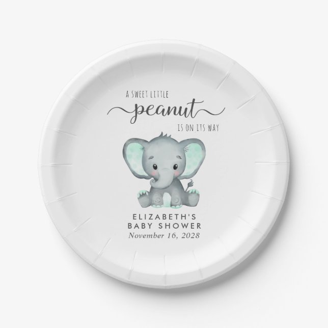 Cute Elephant Baby Shower Paper Plate (Front)
